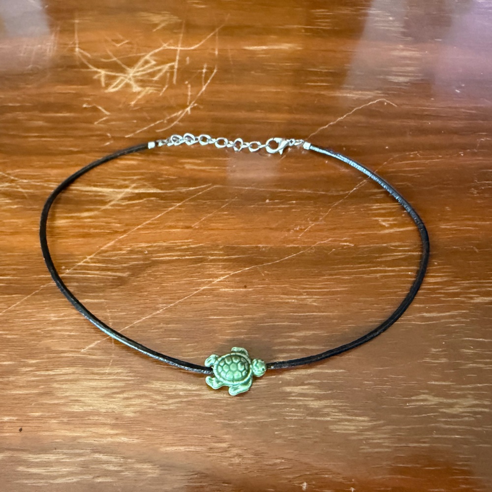 Turtle Charm Black Cord Choker